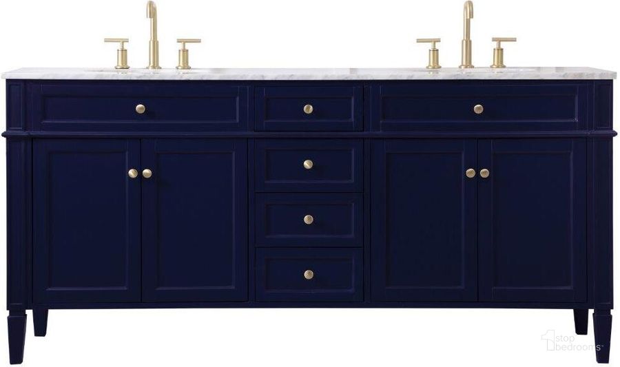 The appearance of Park Avenue 72 Inch Double Bathroom Vanity In Blue designed by Elegant Lighting in the modern / contemporary interior design. This blue piece of furniture  was selected by 1StopBedrooms from Park Avenue Collection to add a touch of cosiness and style into your home. Sku: VF12572DBL. Material: Wood. Product Type: Bathroom Vanity. Image1