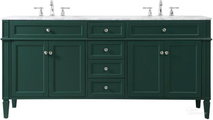 The appearance of Park Avenue 72 Inch Double Bathroom Vanity In Green designed by Elegant Lighting in the modern / contemporary interior design. This green piece of furniture  was selected by 1StopBedrooms from Park Avenue Collection to add a touch of cosiness and style into your home. Sku: VF12572DGN. Material: Wood. Product Type: Bathroom Vanity. Image1