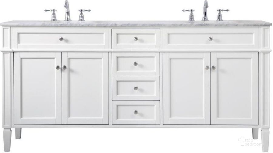 The appearance of Park Avenue 72 Inch Double Bathroom Vanity In White designed by Elegant Lighting in the modern / contemporary interior design. This white piece of furniture  was selected by 1StopBedrooms from Park Avenue Collection to add a touch of cosiness and style into your home. Sku: VF12572DWH. Material: Wood. Product Type: Bathroom Vanity. Image1