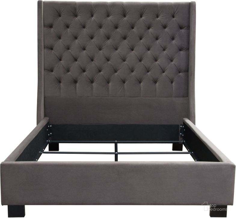 The appearance of Park Avenue Queen Tufted Bed with Vintage Wing in Smoke Grey Velvet designed by Diamond Sofa in the modern / contemporary interior design. This grey piece of furniture  was selected by 1StopBedrooms from Park Collection to add a touch of cosiness and style into your home. Sku: PARKAVESKQUBED. Bed Type: Panel Bed. Product Type: Panel Bed. Bed Size: Queen. Material: Linen. Image1