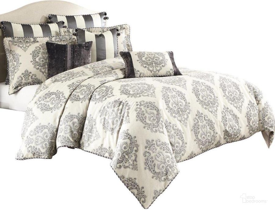 The appearance of Park Lane 6 Piece East King Comforter Set In Gray designed by AICO in the modern / contemporary interior design. This gray piece of furniture  was selected by 1StopBedrooms from Michael Amini Collection to add a touch of cosiness and style into your home. Sku: BKS-PRKLN-EK06-GRY. Material: Polyester. Product Type: Comforter Set. Image1