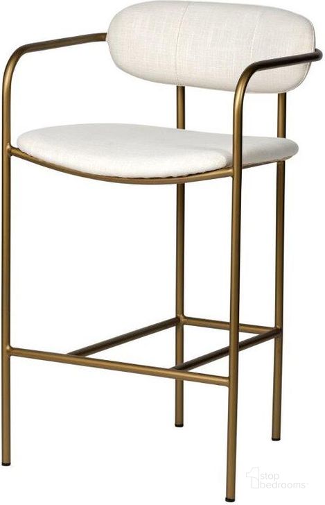 The appearance of Parker 26.5 Inch Seat Height Cream Fabric Seat Gold Metal Bar Stool designed by Mercana in the modern / contemporary interior design. This brown and cream piece of furniture  was selected by 1StopBedrooms from Parker Collection to add a touch of cosiness and style into your home. Sku: 68562. Material: Metal. Product Type: Barstool. Image1