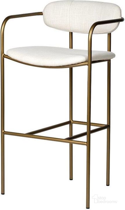 The appearance of Parker 30 Inch Seat Height Cream Fabric Seat Gold Metal Bar Stool designed by Mercana in the modern / contemporary interior design. This brown and cream piece of furniture  was selected by 1StopBedrooms from Parker Collection to add a touch of cosiness and style into your home. Sku: 68564. Material: Metal. Product Type: Barstool. Image1