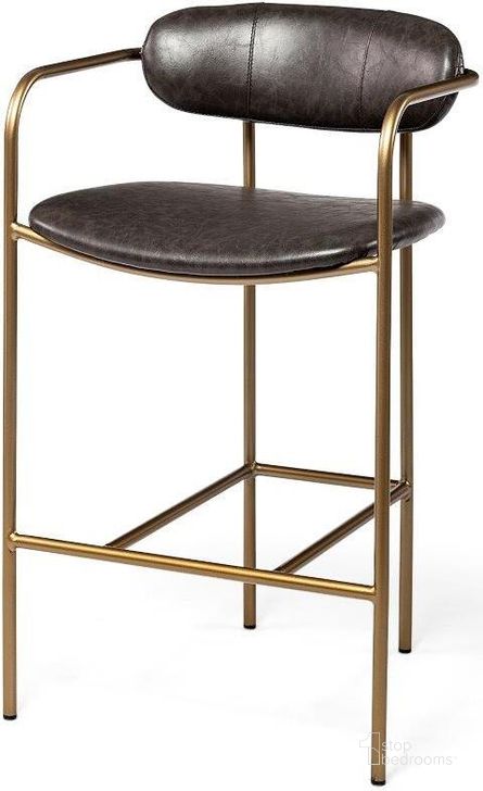 The appearance of Parker Brown Faux Leather Seat Gold Metal Counter Stool designed by Mercana in the modern / contemporary interior design. This brown and gold piece of furniture  was selected by 1StopBedrooms from Parker Collection to add a touch of cosiness and style into your home. Sku: 69362. Material: Metal. Product Type: Barstool. Image1