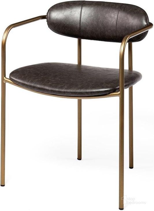 The appearance of Parker Brown Faux Leather Seat Gold Metal Dining Chair Set of 2 designed by Mercana in the modern / contemporary interior design. This brown and gold piece of furniture  was selected by 1StopBedrooms from Parker Collection to add a touch of cosiness and style into your home. Sku: 69361. Material: Metal. Product Type: Dining Chair. Image1
