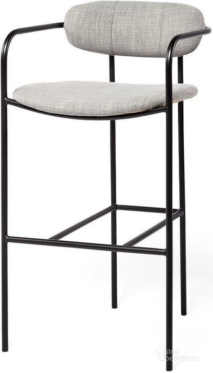 The appearance of Parker Gray Fabric Seat Black Metal Bar Stool designed by Mercana in the modern / contemporary interior design. This black and gray piece of furniture  was selected by 1StopBedrooms from Parker Collection to add a touch of cosiness and style into your home. Sku: 69360. Material: Metal. Product Type: Barstool. Image1