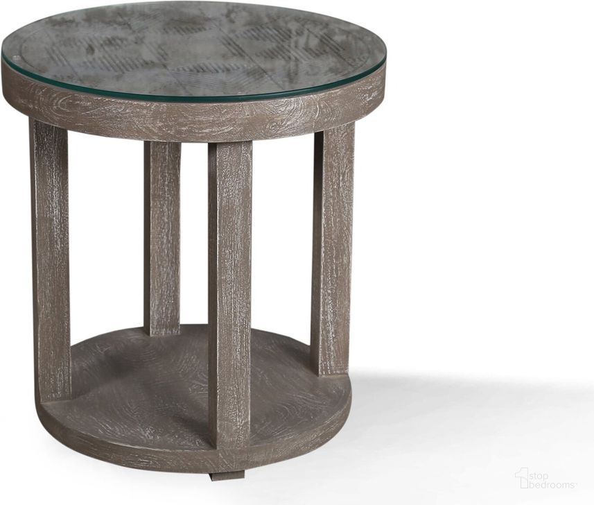 The appearance of Parker House Crossings Serengeti Round End Table With Glass Top designed by Parker House in the transitional interior design. This grey piece of furniture  was selected by 1StopBedrooms from Crossings Serengeti Collection to add a touch of cosiness and style into your home. Sku: SER#12. Material: Wood. Product Type: End Table. Image1