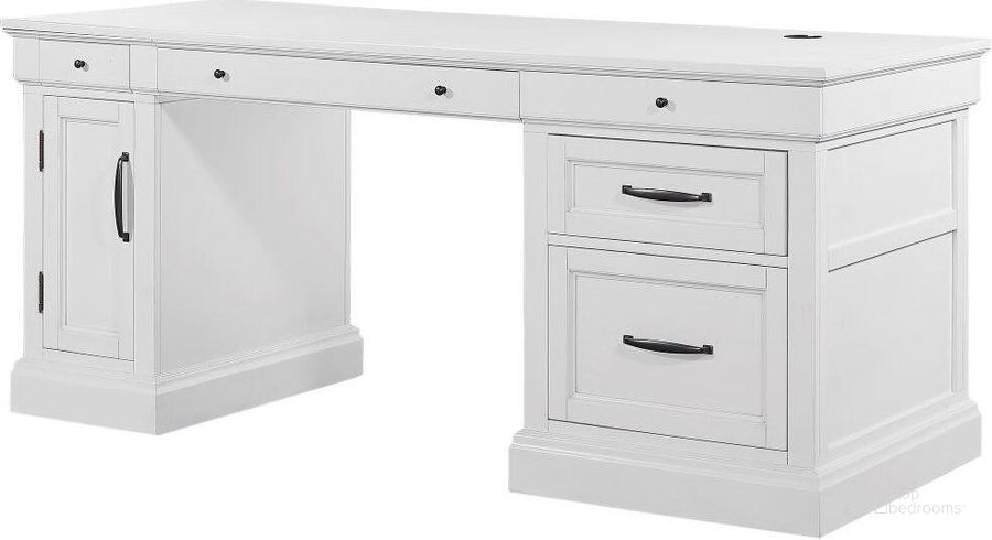 The appearance of Parker House Shoreham Effortless White Pedestal Desk designed by Parker House in the traditional interior design. This white piece of furniture  was selected by 1StopBedrooms from Shoreham Collection to add a touch of cosiness and style into your home. Sku: SHO#480-EFW;SHO#481-EFW;SHO#482-EFW. Product Type: Desk. Material: Wood Veneer. Image1