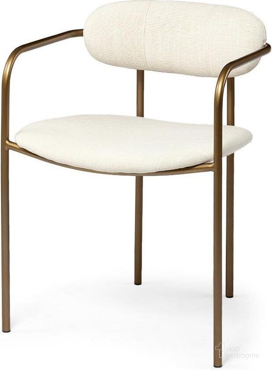 The appearance of Parker I Cream Fabric Seat Gold Metal Frame Dining Chair Set of 2 designed by Mercana in the modern / contemporary interior design. This brown and cream piece of furniture  was selected by 1StopBedrooms from Parker Collection to add a touch of cosiness and style into your home. Sku: 68310. Material: Metal. Product Type: Dining Chair. Image1