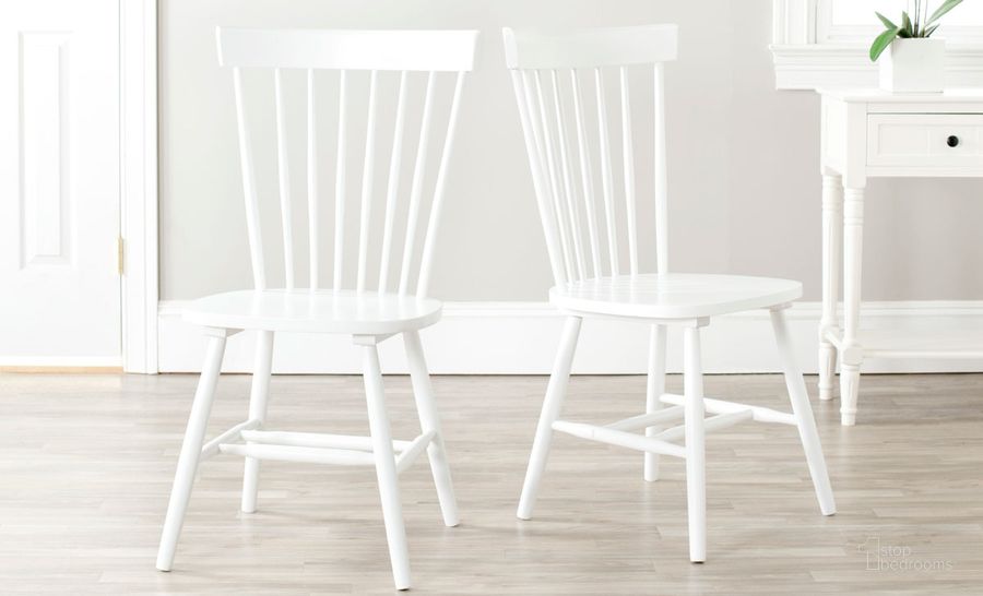 The appearance of Parker White 17 Inch Spindle Dining Chair designed by Safavieh in the country / farmhouse interior design. This white piece of furniture  was selected by 1StopBedrooms from Jorja Collection to add a touch of cosiness and style into your home. Sku: AMH8500A-SET2. Material: Wood. Product Type: Dining Chair. Image1