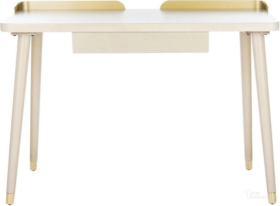 The appearance of Parker White Washed and Gold 1 Drawer Desk designed by Safavieh in the modern / contemporary interior design. This gold and white piece of furniture  was selected by 1StopBedrooms from Parker Collection to add a touch of cosiness and style into your home. Sku: DSK6400B. Material: Metal. Product Type: Desk. Image1