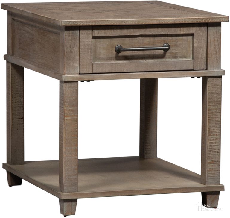 The appearance of Parkland Falls Rectangular End Table designed by Liberty in the transitional interior design. This weathered taupe piece of furniture  was selected by 1StopBedrooms from Parkland Falls Collection to add a touch of cosiness and style into your home. Sku: 172-OT1020. Product Type: End Table. Material: Pine. Image1
