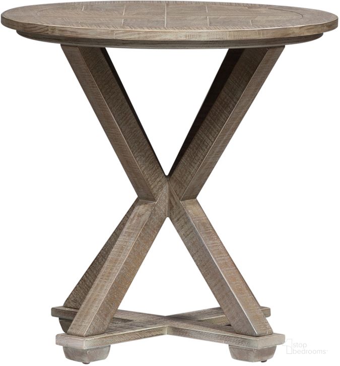 The appearance of Parkland Falls Round End Table designed by Liberty in the transitional interior design. This weathered taupe piece of furniture  was selected by 1StopBedrooms from Parkland Falls Collection to add a touch of cosiness and style into your home. Sku: 172-OT1021. Product Type: End Table. Material: Pine. Image1