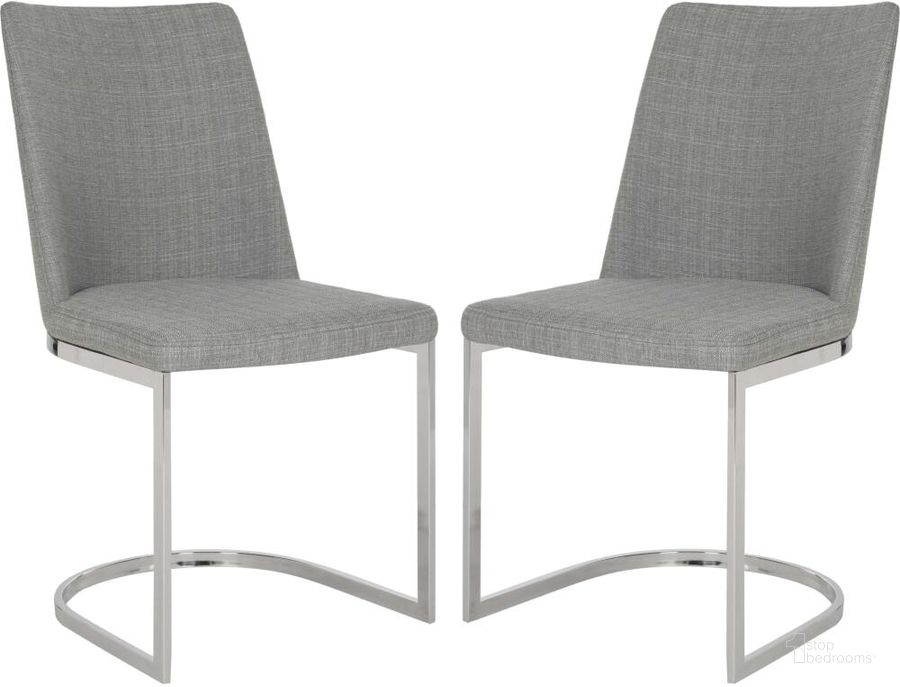 The appearance of Parkston Grey and Chrome 18 Inch Linen Side Chair Set of 2 designed by Safavieh in the modern / contemporary interior design. This dark gray piece of furniture  was selected by 1StopBedrooms from Parkston Collection to add a touch of cosiness and style into your home. Sku: FOX2013G-SET2. Product Type: Dining Chair. Material: Stainless Steel. Image1