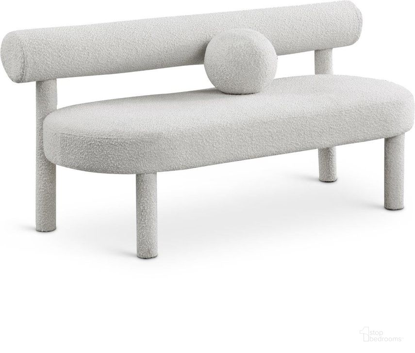 The appearance of Parlor Cream Boucle Fabric Bench designed by Meridian in the modern / contemporary interior design. This cream piece of furniture  was selected by 1StopBedrooms from Parlor Collection to add a touch of cosiness and style into your home. Sku: 474Cream. Material: Wood. Product Type: Bench. Image1