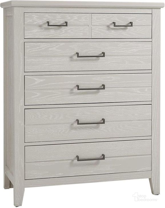 The appearance of Passageways 5 Drawer Chest In Oyster Grey designed by Artisan & Post in the transitional interior design. This grey piece of furniture  was selected by 1StopBedrooms from Passageways Collection to add a touch of cosiness and style into your home. Sku: 144-115. Material: Wood. Product Type: Chest. Image1