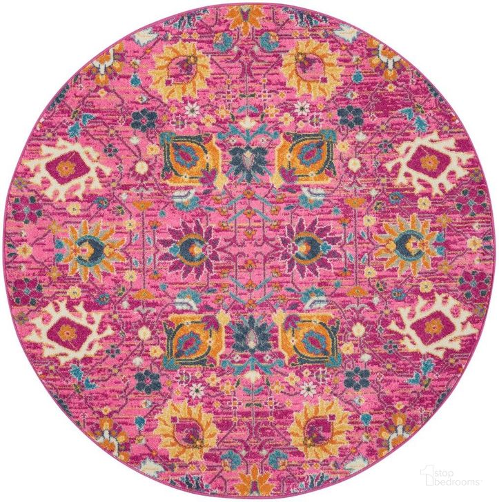 The appearance of Passion Fuchsia 5 Round Area Rug designed by Nourison in the coastal interior design. This fuchsia piece of furniture  was selected by 1StopBedrooms from Passion Collection to add a touch of cosiness and style into your home. Sku: 99446784711. Material: Polypropylene. Product Type: Area Rugs. Image1