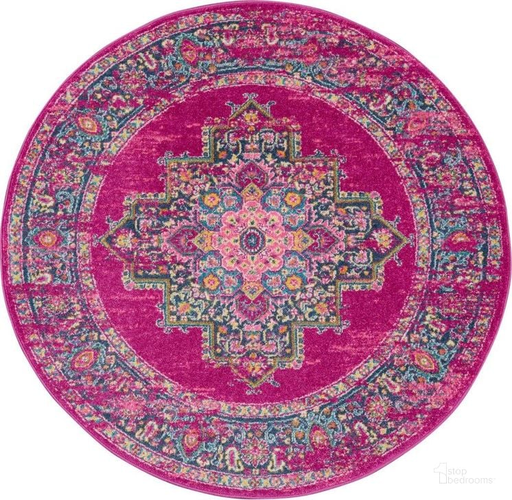 The appearance of Passion Fuchsia 8 Round Area Rug designed by Nourison in the transitional interior design. This fuchsia piece of furniture  was selected by 1StopBedrooms from Passion Collection to add a touch of cosiness and style into your home. Sku: 99446469298. Material: Polypropylene. Product Type: Area Rugs. Image1