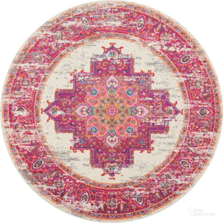 The appearance of Passion Ivory And Fuchsia 4 Round Area Rug designed by Nourison in the transitional interior design. This ivory and fuchsia piece of furniture  was selected by 1StopBedrooms from Passion Collection to add a touch of cosiness and style into your home. Sku: 99446259738. Material: Polypropylene. Product Type: Area Rugs. Image1