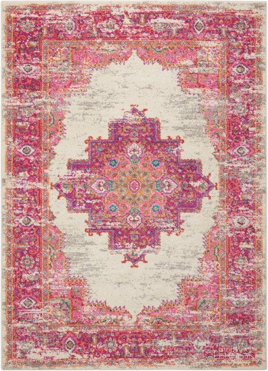 The appearance of Passion Ivory And Fuchsia 5 X 7 Area Rug designed by Nourison in the transitional interior design. This ivory and fuchsia piece of furniture  was selected by 1StopBedrooms from Passion Collection to add a touch of cosiness and style into your home. Sku: 99446388179. Material: Polypropylene. Product Type: Area Rugs. Image1