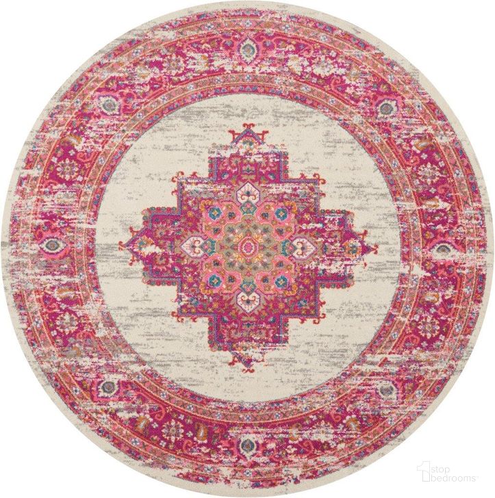 The appearance of Passion Ivory And Fuchsia 8 Round Area Rug designed by Nourison in the transitional interior design. This ivory and fuchsia piece of furniture  was selected by 1StopBedrooms from Passion Collection to add a touch of cosiness and style into your home. Sku: 99446259677. Material: Polypropylene. Product Type: Area Rugs. Image1