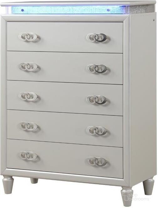 The appearance of Passion Led Chest Made With Wood In Milky White designed by Galaxy Home Furnishings in the modern / contemporary interior design. This milky white piece of furniture  was selected by 1StopBedrooms from Passion Collection to add a touch of cosiness and style into your home. Sku: 659436442757. Material: Wood. Product Type: Chest. Image1
