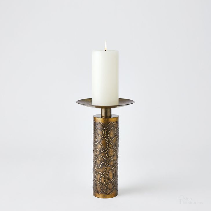 The appearance of Paten Large Candle Holder In Antique Brass designed by Global Views in the modern / contemporary interior design. This brass piece of furniture  was selected by 1StopBedrooms from Paten Collection to add a touch of cosiness and style into your home. Sku: 7.80683. Product Type: Candle Holder. Material: Iron. Image1