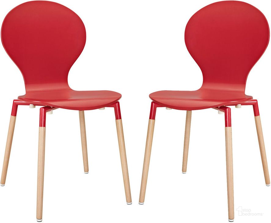 The appearance of Path Dining Chair Set of 2 In Red designed by Modway in the modern / contemporary interior design. This red piece of furniture  was selected by 1StopBedrooms from Path Collection to add a touch of cosiness and style into your home. Sku: EEI-1368-RED. Material: Wood. Product Type: Dining Chair. Image1