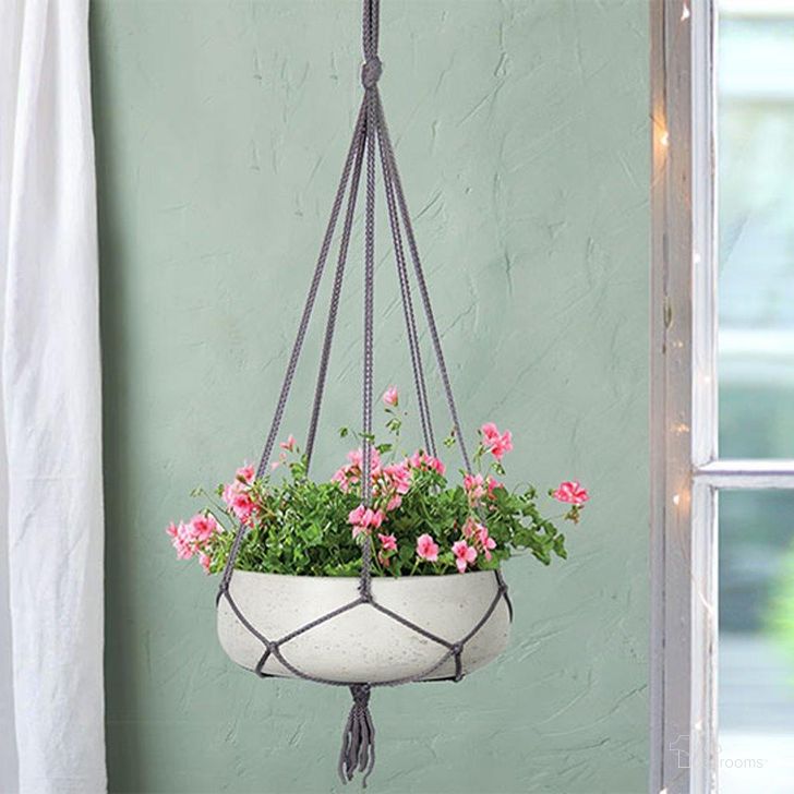The appearance of Patio Circular Small Hanging Pot With Netting In Cement Grey designed by LH Imports in the modern / contemporary interior design. This grey piece of furniture  was selected by 1StopBedrooms from Patio Collection to add a touch of cosiness and style into your home. Sku: PAT021-S. Product Type: Planter. Material: Cement.