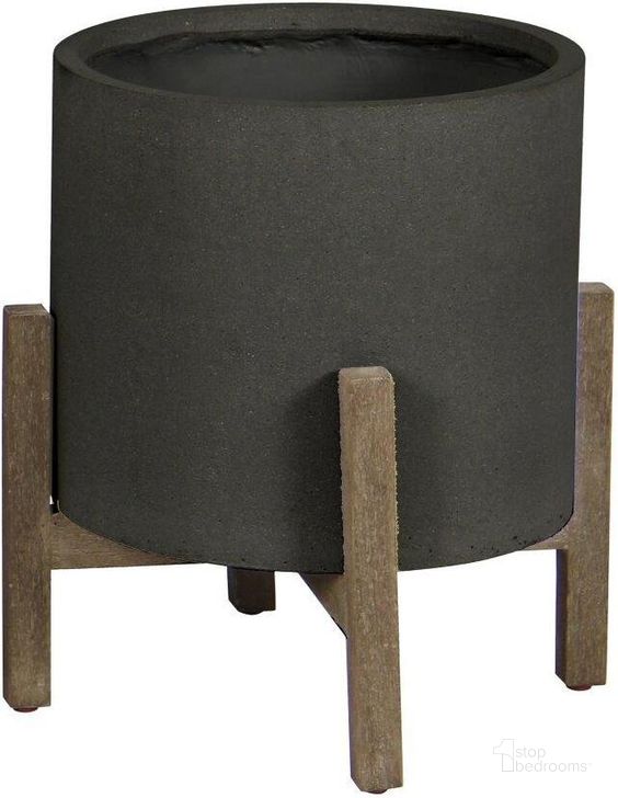 The appearance of Patio Round Standing Pot Small In Black Stone designed by LH Imports in the modern / contemporary interior design. This black piece of furniture  was selected by 1StopBedrooms from Patio Collection to add a touch of cosiness and style into your home. Sku: PAT015-BL. Material: Stone. Product Type: Planter. Image1