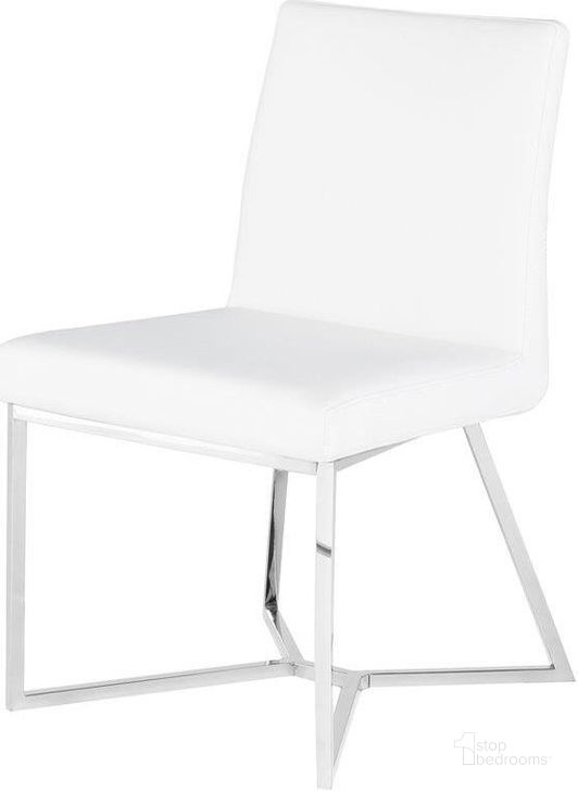 The appearance of Patrice White Naugahyde Dining Chair designed by Nuevo in the modern / contemporary interior design. This white piece of furniture  was selected by 1StopBedrooms from Patrice Collection to add a touch of cosiness and style into your home. Sku: HGTB161. Material: Metal. Product Type: Dining Chair. Image1