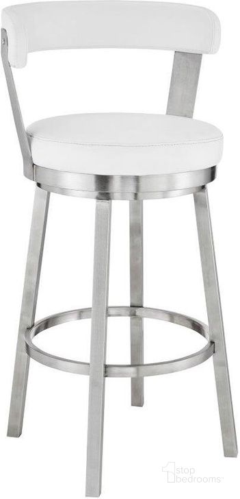 The appearance of Patricio White Barstool 0qb24499002 designed by Luxury Loft in the modern / contemporary interior design. This white piece of furniture  was selected by 1StopBedrooms from Patricio Collection to add a touch of cosiness and style into your home. Sku: LCBYBABSWH26. Product Type: Barstool. Material: Stainless Steel. Image1