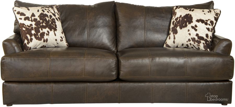 The appearance of Pavia Top Grain Italian Leather Match Sofa with Cuddler Cushions In Cocoa designed by Jackson in the traditional interior design. This cocoa piece of furniture  was selected by 1StopBedrooms from Pavia Collection to add a touch of cosiness and style into your home. Sku: 548203126809306809. Material: Leather. Product Type: Sofa. Image1