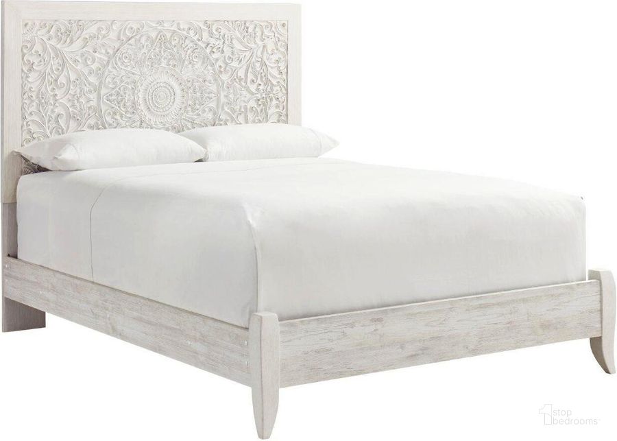 The appearance of Paxberry Whitewash King Panel Bed designed by Signature Design by Ashley in the traditional interior design. This white wash piece of furniture  was selected by 1StopBedrooms from Paxberry Collection to add a touch of cosiness and style into your home. Sku: B181-56;B181-58. Bed Type: Panel Bed. Material: Wood. Product Type: Panel Bed. Bed Size: King. Image1