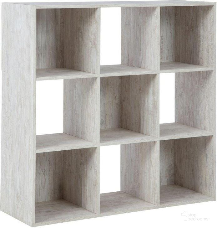The appearance of Paxberry Whitewash Nine Cube Organizer designed by Signature Design by Ashley in the transitional interior design. This white wash piece of furniture  was selected by 1StopBedrooms from Paxberry Collection to add a touch of cosiness and style into your home. Sku: EA1811-3X3. Material: Wood. Product Type: Organizer. Image1