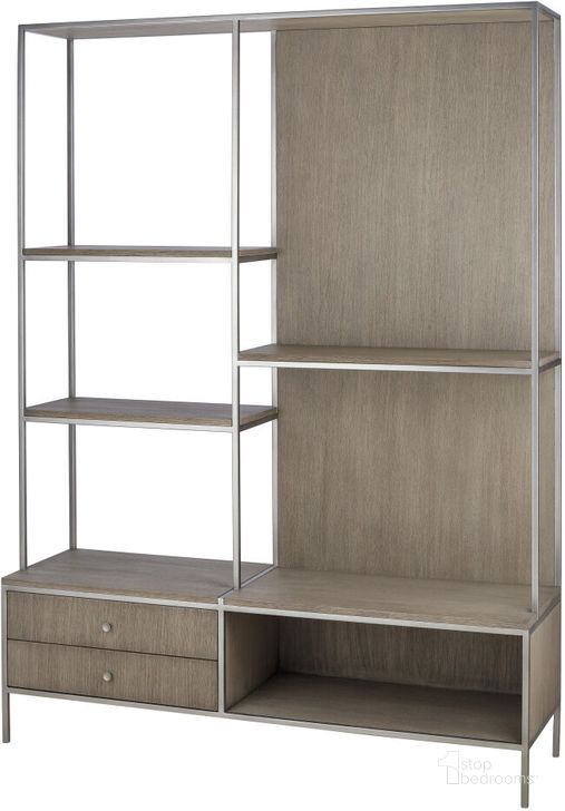The appearance of Paxton Etagere In Grey and Silver designed by Sonder Living in the transitional interior design. This grey and silver piece of furniture  was selected by 1StopBedrooms from Paxton Collection to add a touch of cosiness and style into your home. Sku: FG0804108. Material: Wood. Product Type: Etagere. Image1