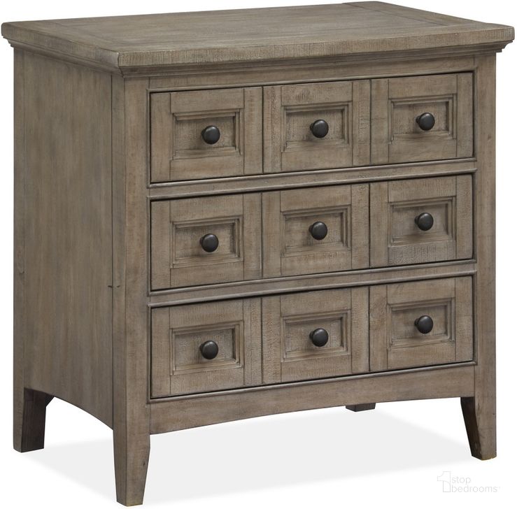 The appearance of Paxton Place Dovetail Grey Nightstand designed by Magnussen in the rustic / southwestern interior design. This brown piece of furniture  was selected by 1StopBedrooms from Paxton Place Collection to add a touch of cosiness and style into your home. Sku: B4805-01. Product Type: Nightstand. Material: Pine. Image1