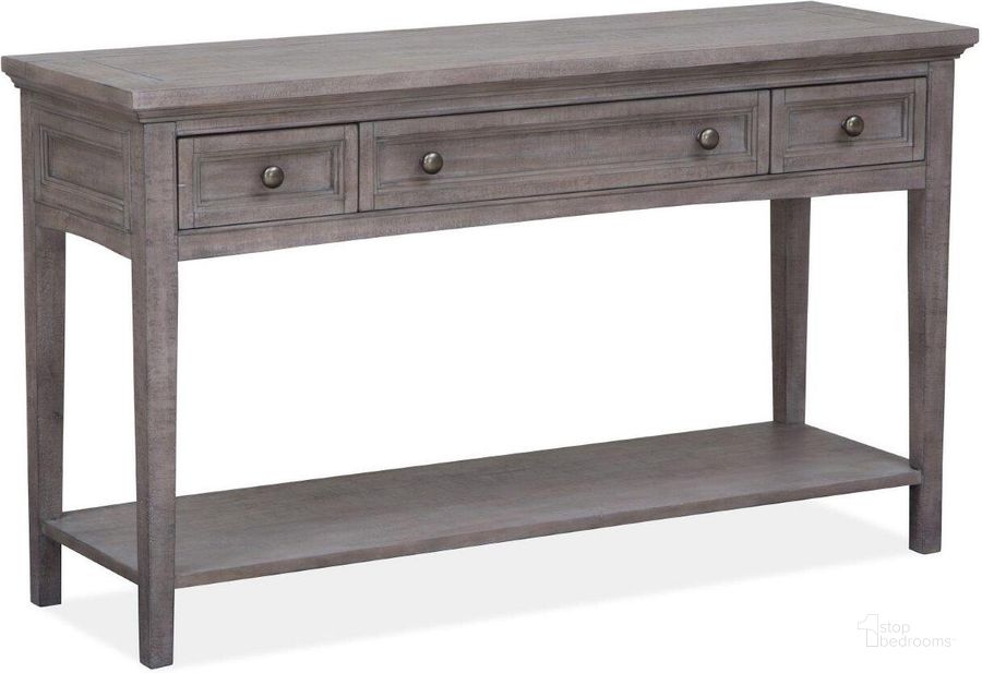The appearance of Paxton Place Dovetail Grey Rectangle Sofa Table designed by Magnussen in the transitional interior design. This gray piece of furniture  was selected by 1StopBedrooms from Paxton Place Collection to add a touch of cosiness and style into your home. Sku: T4805-73. Product Type: Sofa Table. Image1