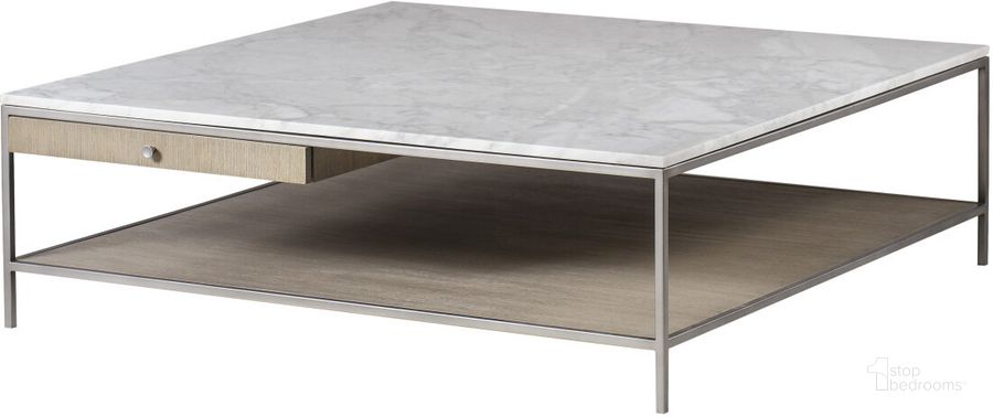The appearance of Paxton Square Large Coffee Table In Grey and Silver designed by Sonder Living in the transitional interior design. This grey and silver piece of furniture  was selected by 1StopBedrooms from Paxton Collection to add a touch of cosiness and style into your home. Sku: FG0801283. Material: Wood. Product Type: Coffee Table. Image1