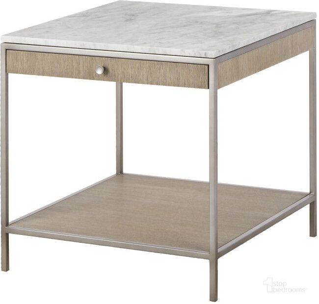 The appearance of Paxton Square Large Side Table In Grey and Silver designed by Sonder Living in the transitional interior design. This grey and silver piece of furniture  was selected by 1StopBedrooms from Paxton Collection to add a touch of cosiness and style into your home. Sku: FG0801221. Material: Wood. Product Type: Side Table. Image1