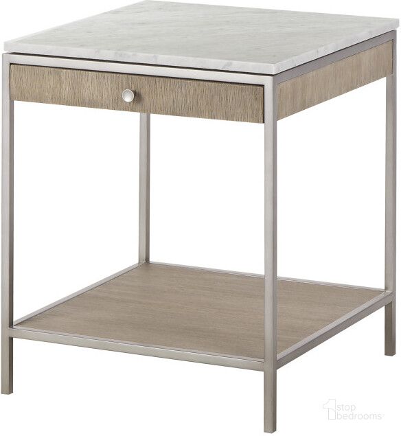 The appearance of Paxton Square Medium Side Table In Grey and Silver designed by Sonder Living in the transitional interior design. This grey and silver piece of furniture  was selected by 1StopBedrooms from Paxton Collection to add a touch of cosiness and style into your home. Sku: FG0801237. Material: Wood. Product Type: Side Table. Image1