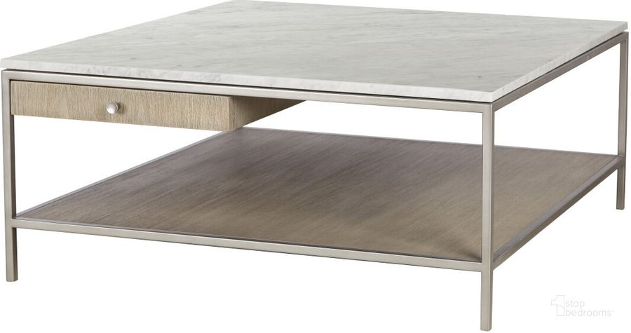 The appearance of Paxton Square Small Coffee Table In Grey and Silver designed by Sonder Living in the transitional interior design. This grey and silver piece of furniture  was selected by 1StopBedrooms from Paxton Collection to add a touch of cosiness and style into your home. Sku: FG0801236. Material: Wood. Product Type: Coffee Table. Image1