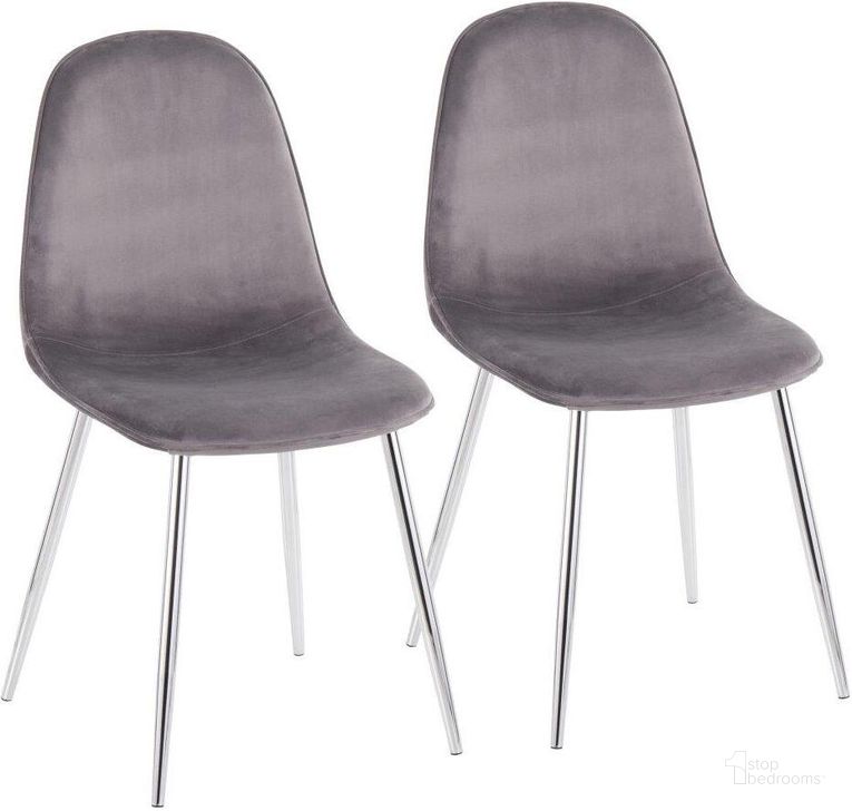 The appearance of Pebble Contemporary Chair In Chrome And Grey Velvet - Set Of 2 designed by Lumisource in the modern / contemporary interior design. This chrome piece of furniture  was selected by 1StopBedrooms from Pebble Collection to add a touch of cosiness and style into your home. Sku: CH-PEBBLE SVVGY2. Product Type: Chair. Material: Velvet. Image1