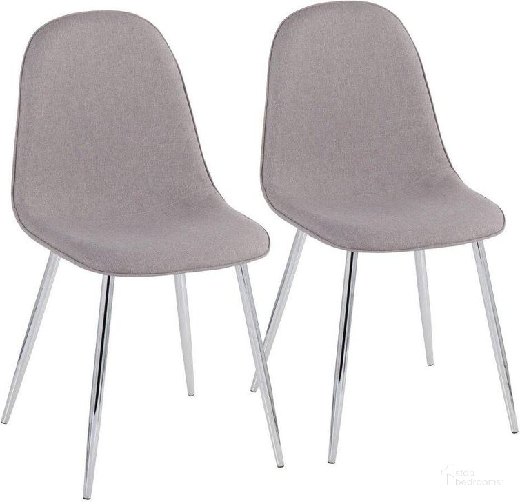 The appearance of Pebble Contemporary Chair In Chrome And Light Grey Fabric - Set Of 2 designed by Lumisource in the modern / contemporary interior design. This chrome piece of furniture  was selected by 1StopBedrooms from Pebble Collection to add a touch of cosiness and style into your home. Sku: CH-PEBBLE SVLGY2. Material: Polyester. Product Type: Chair. Image1