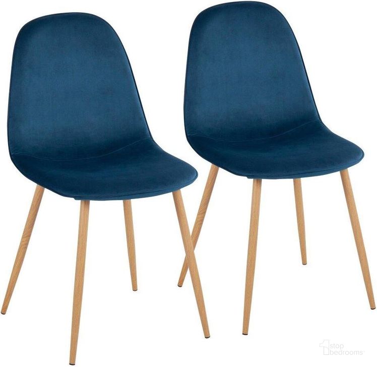 The appearance of Pebble Contemporary Chair In Natural Wood Metal And Blue Velvet - Set Of 2 designed by Lumisource in the modern / contemporary interior design. This natural wood piece of furniture  was selected by 1StopBedrooms from Pebble Collection to add a touch of cosiness and style into your home. Sku: CH-PEBBLE NAVBU2. Product Type: Chair. Material: Velvet. Image1