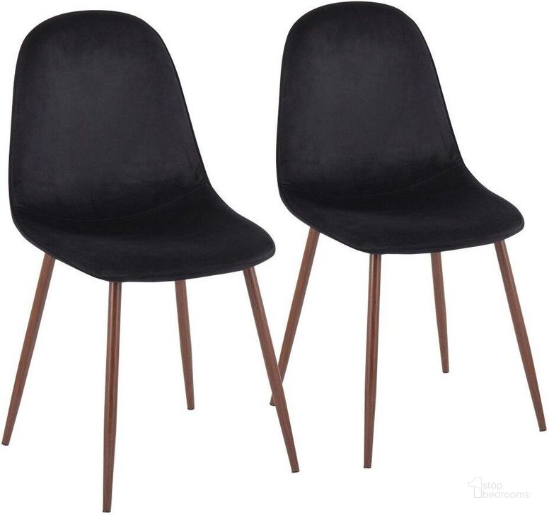 The appearance of Pebble Contemporary Chair In Walnut Metal And Black Velvet - Set Of 2 designed by Lumisource in the modern / contemporary interior design. This walnut piece of furniture  was selected by 1StopBedrooms from Pebble Collection to add a touch of cosiness and style into your home. Sku: CH-PEBBLE WLVBK2. Product Type: Chair. Material: Velvet. Image1