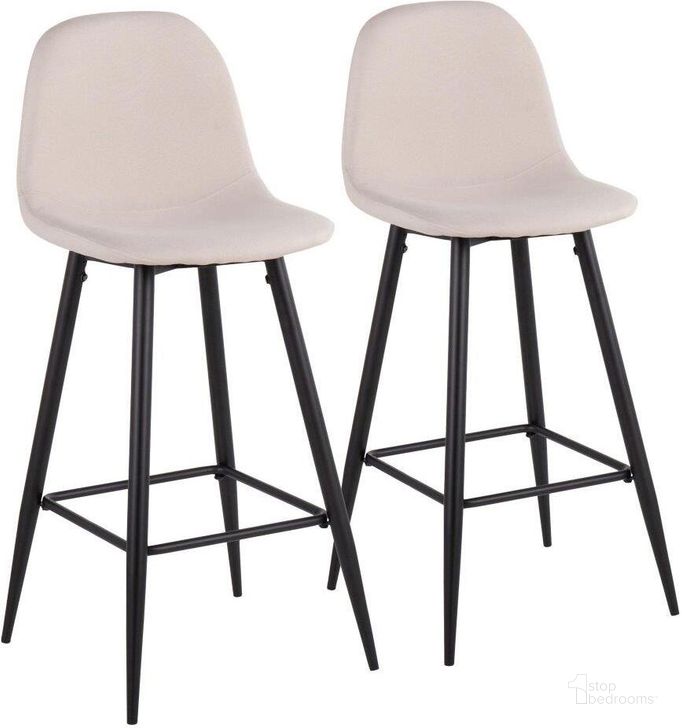 The appearance of Pebble Mid-Century Modern Barstool In Black Metal And Beige Fabric - Set Of 2 designed by Lumisource in the transitional interior design. This black piece of furniture  was selected by 1StopBedrooms from Pebble Collection to add a touch of cosiness and style into your home. Sku: B30-PEB BKBG2. Material: Polyester. Product Type: Barstool. Image1