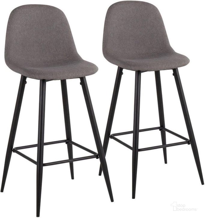 The appearance of Pebble Mid-Century Modern Barstool In Black Metal And Charcoal Fabric - Set Of 2 designed by Lumisource in the transitional interior design. This black piece of furniture  was selected by 1StopBedrooms from Pebble Collection to add a touch of cosiness and style into your home. Sku: B30-PEB BKCHAR2. Material: Polyester. Product Type: Barstool. Image1