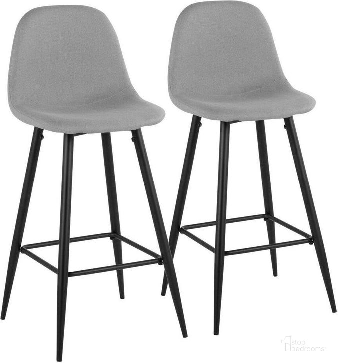 The appearance of Pebble Mid-Century Modern Barstool In Black Metal And Light Grey Fabric - Set Of 2 designed by Lumisource in the transitional interior design. This light gray piece of furniture  was selected by 1StopBedrooms from Pebble Collection to add a touch of cosiness and style into your home. Sku: B30-PEB BKLGY2. Material: Polyester. Product Type: Barstool. Image1