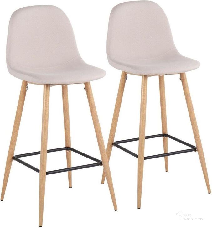 The appearance of Pebble Mid-Century Modern Barstool In Natural Metal And Beige Fabric - Set Of 2 designed by Lumisource in the transitional interior design. This natural piece of furniture  was selected by 1StopBedrooms from Pebble Collection to add a touch of cosiness and style into your home. Sku: B30-PEB NABG2. Material: Polyester. Product Type: Barstool. Image1